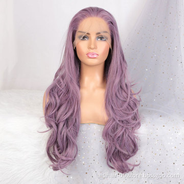 Aisi Hair Heat Resistant Wholesale Cheap Vendor Cosplay Curly Body Wave Purple Wig Synthetic Hair For Black Women Lace Front Wig